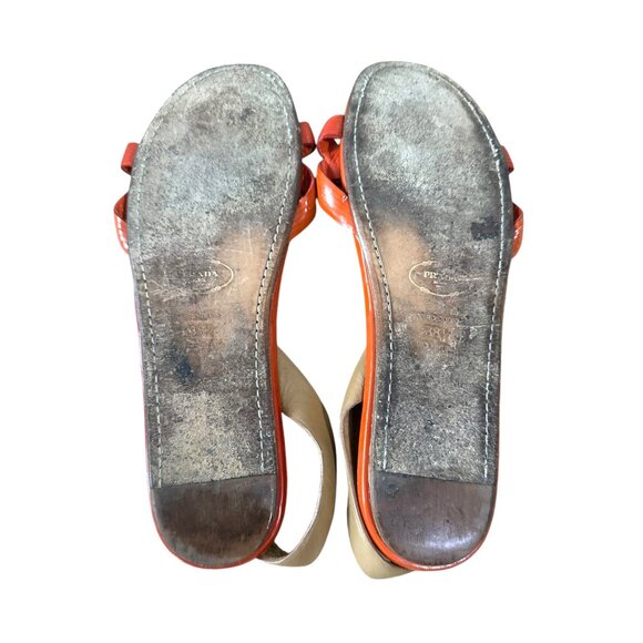 Prada Flat‎ Sling Back Sandal, Orange Patent,  Size 38.5 EU - Picture 7 of 14